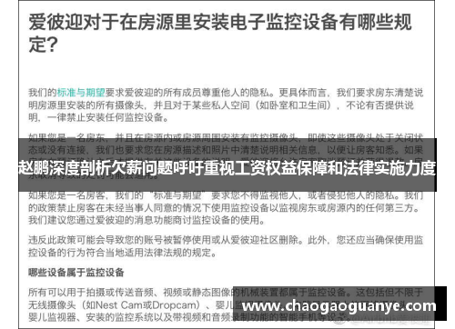 赵鹏深度剖析欠薪问题呼吁重视工资权益保障和法律实施力度